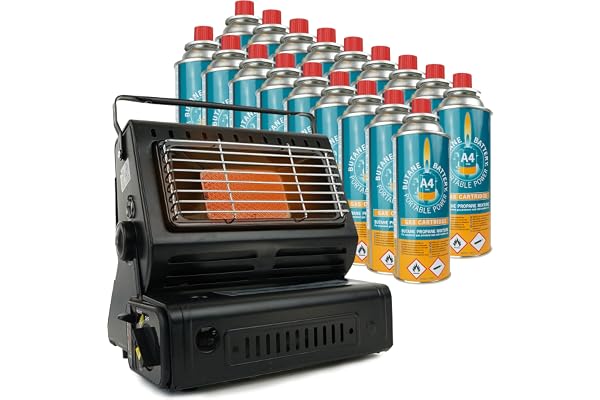 Eurocatch Chauffage à gaz - Incl. 16 cartouches de gaz - Chauffage - Chauffage de terrasse - Réglable - Portable