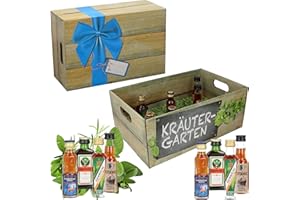 CREOLOGIC Kräutergarten Geschenksbox · Witzige Geschenkidee für Männer und Frauen mit Alkohol · 8 x Kräuter-Likör · Hochwertige Geschenkbox · Geburtstagsgeschenk für Männer