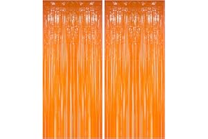 LUKTASTIC Decorazioni Compleanno,Happy Birthday Decorazioni,Sfondo Compleanno,Birthday Decorations,Sfondo Fotografico Compleanno,Decorazioni Festa,Tenda Compleanno,Tende Metalliche Tinsel,Arancione 2 Pezzi