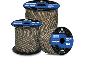 Abma Cord Paracord 3mm 50m Cuerda Paracord 100% Nylon Resistente Tipo II 3 Hebras Cuerda de Paracaídas para Exteriores - MAX. 192 kg - Bosque Camo