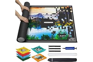 MOZOOSON Jigsaw Mat - Felt Puzzle Roll Up Mat for 2000/1500 / 1000 Pieces, Jigsaw Accessories, Puzzle Mat for Storage and Move (46.4 x 31.5 inches) - 6 Storing Trays