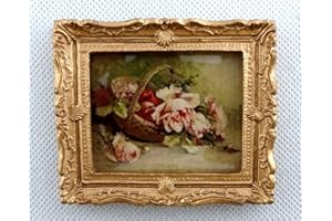 Melody Jane Casa De Muñecas Cesta DE Rosas Cuadro Cuadro Marco Dorado Accesorios Miniatura
