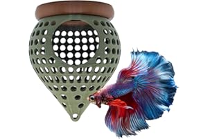 BLUBBER COVE BettaPod Floating Aquarium Hide Cave | Betta Fish Tank, Shrimp & Cory Shelter | Aquascape Decor for Nano Aquariums | Floating Fish Tunnel Safe Breeding Hideout (Green with Brown Trim)