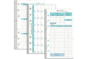 Prefdo Lot de 4 Recharges pour Planificateur A6 - 82 Feuilles Hebdomadaires, Mensuelles, Agenda Budgétaire à 6 Trous pour Classeur A6, Organiseur