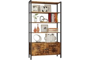 ‎IRONCK IRONCK Bücherregal mit Türen, Standregal 5 Ebenen mit Rollen, Regal Holz Metall, Industriell Bücherschrank mit verstellbaren Ablagen, Bookshelf für Wohnzimmer, Büro, Küche, Arbeitszimmer