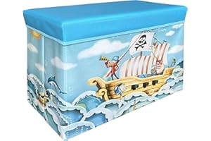 MISHMASH Large Storage Box With Lid – Children/Toddler/Baby Toy Storage Chest – Collapsible Toy Trunk – Multipurpose Storage Unit in 7 Cute Styles (Pirates Ahoy)