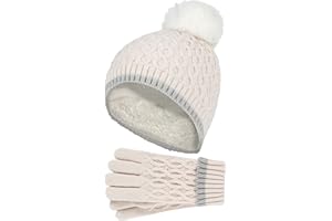 HEAT HOLDERS - Girls Thermal Insulated Pom Pom Bobble Beanie Hat and Gloves | Colourful Pastel Styles