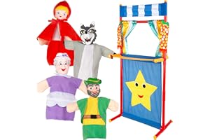 ColorBaby Cucu Show Theatre Marionette Red Riding Hood, 4 dockor karaktärer 25 cm, mjuka och säkra material, barnleksaker, för gruppspel, familjetid (39170)