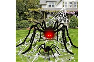 CHWUYI Halloween Deko Outdoor Spinnennetz,5m Spinnennetz Halloween Garten Deko 1.25m Riesen Spinne 20pcs Mini Spinnen für Innen/Außen,Garten,Tür Fenster Kamin Häuser
