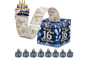 POPOYU 16th Birthday Money Box Cash Gift Pull,Navy Blue Money Pull Out Gift Box 16th Birthday Money Presentation Box for Cash Gifts,Funny Money Pull Box Money Gift Box for Men Women Birthday Gifts