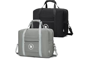 BAGROUPS 2X Bagage Cabine 45x36x20 Easyjet Pliable Cabine Avion 32L Petit Bagage à Main Sac de Voyage Imperméable Sac Weekend Femme Homme Bagage Portable Maternité pour Travel Sport Sacs Noir Gris