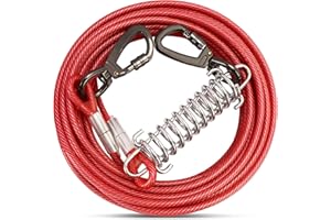 ZZOHAA Red Dog Tie Out Cable with Spring Swivel Lockable Hook,Heavy Duty Dog Chains for Outside Pet Runner Cable Leads for Yard Camping for Dogs Up to 500 LB（9m）