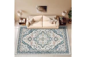 HOMFINE Classic Area Rug for Living Room - Vintage Floral Print Large Rug for Bedroom Traditonal Carpet for Kitchen with Anti-slip PVC Backing Non Shedding, Green 160X230CM