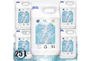 DTP-SOFT Eau distillée 100% pure 25L | Eau déminéralisée 5x5L - eau distillée adaptée pour fer à repasser, humidificateur, batteries et bien plus encore