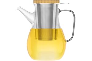amapodo Dzbanek do herbaty ze szkła z sitkiem, dzbanek do herbaty 1,1 l, odporny na wysokie temperatury, wyjmowany filtr ze stali nierdzewnej