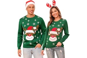 Aottori Maglione Natalizio Donna Uomo Maglia di Natale Coppia Maglioni Natalizi Famiglia Girocollo Maglieria Lavorato Natalizi Renna Fiocco di Neve Inverno