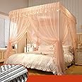AdeptT Canopy Bed Frame Post 4 Corner Bed Canopy Post Frame Net Bed Netting Canopy Frame Stainless Steel Canopy Bed Frame with Curtains,Warm jade,King L