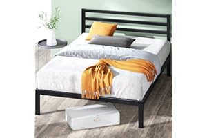 Zinus Mia Struttura Letto 120x190 cm con Testiera in Metallo - Altezza 36 cm - Letto Una Piazza e Mezza con Doghe in Legno e Spazio Sottostante - Facile da Montare - Nero