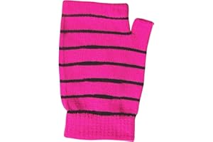 TEDDYT'S Kids & Teenagers Unisex Stripy Neon Fingerless Thermal Knit Winter Gloves & Wrist Warmers