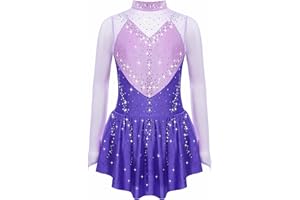Alvivi Enfant Fille Robe De Patinage Artistique Robe De Danse Ballet Manches Longues Justaucorps Gym Spectacle Compétition 5-16 Ans