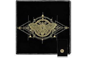 knana Tarot Altar Cloth Set - Wicca Divination Square Velvet Tarot Cloth with Tarot Storage Bag - Golden Bee Pattern Tarot Altar Cloth - 16.8 by 16.8 inches - Black