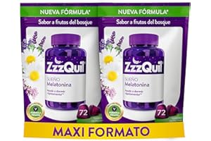 ZzzQuil Sueño Gummies de Melatonina para Dormir, con Valeriana, Camomila, Vitamina B6 y Lavanda, Ayuda a Dormir Rápidamente, Sabor Frutos del Bosque, Nueva Fórmula Vegana, 144 Gummies (2 x 72)