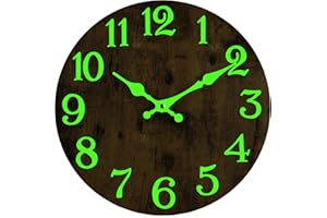 DIYZON Luminous Wall Clock, Silent Non-Ticking 12'' Night Light Wall Clocks Battery Operated, Country Style Wooden Illuminated Wall Clock Decorative for Kitchen, Home, Bedrooms