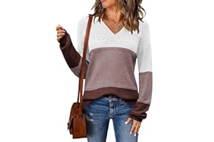 Zeagoo Mujer Punto Jersey Canalé Manga Larga Cuello en V Suter Color Sólido Otoño e Invierno Elegante Casual Pullover
