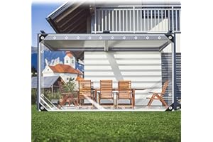 FoundGo Largeur x Hauteur：350x250cm Bâche Transparente Exterieur avec Œillets, Bache Exterieur Impermeable en PVC, Bache de Protection pour Pergola, Terrasse, Jardin, Transparent