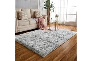 Achiiso Long Pile Shaggy-Rugs, Anti-Slip Fluffy Soft Area Rugs,Comfy RectangularRugs for Bedroom,Living Room,Kids Room (Light Grey,60x120 cm)