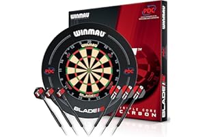 ‎WINMAU WINMAU Triple Core Dartscheibe Steeldart Set – Profi Dartscheibe Winmau mit PDC-Umrandung |2 Steel Darts-Sets, Rota-Lock-System | Dartboard mit Sisal | ideal für Turniere und Training.