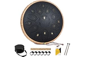 MeloBeat Stalowy bęben językowy, 30 cm, 15 nut, bęben językowy, ręczne bębny z książką muzyczną, młotkami i torbą do przenoszenia, D-dur (czarny)