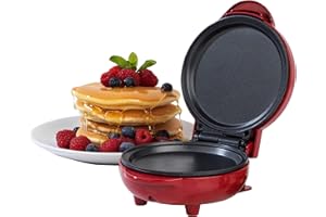 Giles & Posner EK4215G Mini Snack Maker - Non-Stick Multicooker, 2 Minute Preheat, Egg, Pancake, Cookie Machine, Easy Clean 11.5cm Plate, Power Indicator Lights, Compact, Family Baking, 550W, Red