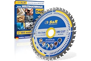 S&R Lama per Sega Circolare 150 x 20 mm 40 Denti FWF - Disco da Taglio per Metallo Alluminio Profili di Acciaio Legno - Lama Compatibile con Sega Circolare da Tavolo Bosch Makita Einhell Ryobi