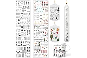 FMKLDENA Weihnachten Kerzen Sticker, 8 Stück Kerzenfolie Weihnachten, Kerzentattoos Weihnachten, Kerzen Tattoo Folie, DIY Kerzensticker, zum Verschönern von Kerzen und Keramik mit Ihrem eigenen Stil