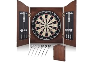 Yirinatek Sisal Dart Board Cabinet Sets, Professional Dart Boards Set [12*Steel Darts] - Wooden Dartboard Cabinet with Integrated Scoreboard