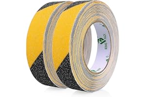 BOMEI PACK Strisce antiscivolo, 2 rotoli da 25 mm x 10 m, nero-giallo, nastro adesivo antiscivolo, per gradini antiscivolo in interni ed esterni,nastro giallo nero antiscivolo