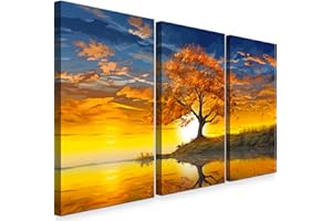 INTELIENZOS Cuadro Salon Moderno • Lienzo decorativo para pared • Grande 120cm x 61cm • 3 piezas • Colores del Otoño • Cuadro decorativo • Decoracion Dormitorios • Comedor • Oficina • Pasillo