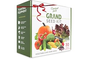 GARDEN PACK Grand Seed Growing Kit - 30 Vegetable Seeds Varieties - Gloves with Claws, 6 Biodegradable Peat Pots, 6 Bamboo Plant Markers - Grow Your Own Indoor Garden - Ideal Gardening Gift