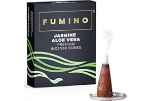 Fumino® Jasmine Aloe Vera Fresh Incense Cones 20 per Box Masala Agarbatti Joss Scent Fragrance for Relaxation and Meditation, Home and House Décor