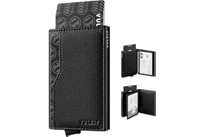 VULKIT Credit Card Holder with Double ID Window Leather Passcase Wallet RFID Blocking Automatic Pop Up Card Wallet for Cards & Notes