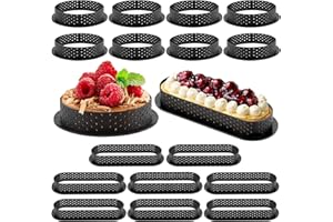 Uennm 16PCS Molde De Tarta De Mousse, Anillo de Tarta de Pastelería, Cortador Perforado, Forma Redonda, Mousse, Círculo de Tartaleta de Pastelería de Mousse para Hornear de Forma Ovalada Molde