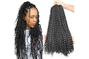 Leeven 6 Packs Passion Twist Crochet Braids Hair for Butterfly Locs 18 Inch Long Water Wave Crochet Hair Hot Water Setting Passion Twists Braiding Hair Bohemian Braids Hair 1B#