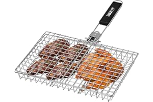 ZWMYF Robusto cestino per barbecue in acciaio inox per campeggio e barbecue: griglia pieghevole portatile con manico rimovibile, rete antiaderente per pesce, verdure, gamberetti, hamburger e altro