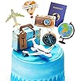 24 Pcs Travel Cake Topper Decorations Let The Adventure Begin Travel Theme Cupcake Toppers Mini Suitcase Airplane Cameras Miniature Compass for Journey Birthday Baby Shower Party Decorations