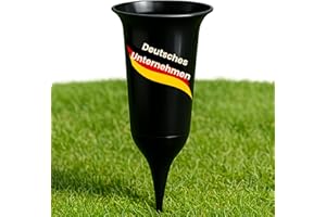 ELBKAISER – Schwarze Grabvase mit Erdspieß, Robuste Friedhofsvase für Grabgestaltung, Grabvasen zum Stecken mit Sockel & Einsatz für frische Blumen, wetterbeständig, ideal für den Friedhof