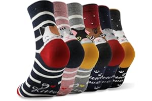 MOCOCITO Calze Donna in Cotone 6 Paia con Gatti e Zampette,Calzini Invernali Morbidi e Caldi Taglia 35-42,Divertenti e Colorati,Cat Socks Stile Cartoon Animale Gatto,Idea Regalo per Natale,Compleanni