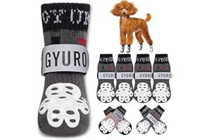 GYURO 4-Sided Anti Slip Dog Socks Paws Stop Licking with Adjustable Reflective Strap – Indoor Paw Protection, Traction Control & Anti-Licking Design for Hardwood Floors & Grip Safety (Gray, M)