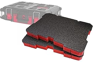 Shadow Foam Wkładki Packout Toolbox – pasują do Milwaukee Packout Tolbox 2 i 3 [czerwone 50 mm podwójne opakowanie] pianka łatwa do odklejenia do systemu Milwaukee Packout, przechowywanie