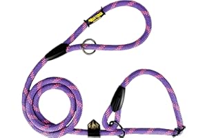 AVANZONA Guinzaglio da addestramento con collare antitrazione per cani, corda di nylon, Made in Spain, per cani di piccola, media e grande taglia. Violet con Rosa